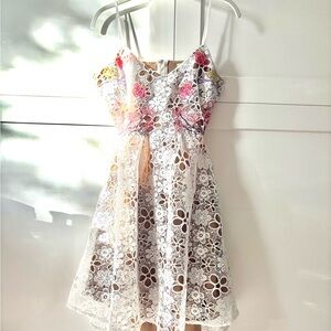 Promesa White and Pink Floral Lace Dress
